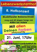 Hof-Konzert „Mit allen Deinen Farben” – Annett Illig und das Ensemble des Musiktheater Rabenschnabl – Jung und Alt singen Lieder von ABBA bis Adele