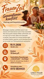 FrauenZeit Thema: Generationenkonflikt (Vortrag und Gesprächsrunde) mit Ina Klinger
